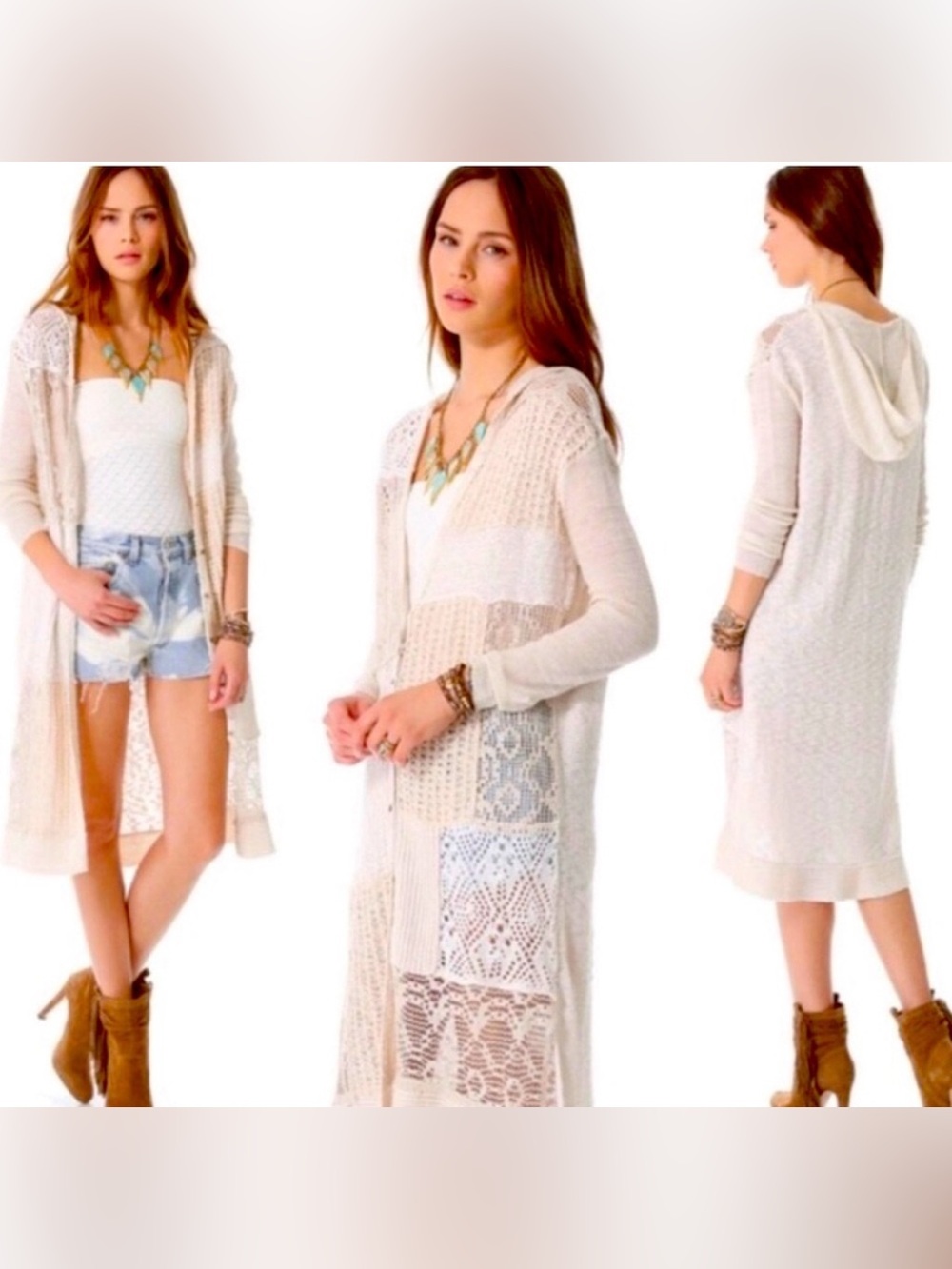 Free People Magic Dragon Crochet Patchwork Duster Cardigan
